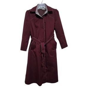 Windsor Bay Womens Vintage Red Burgundy Hooded Belted Trench Coat Size 10